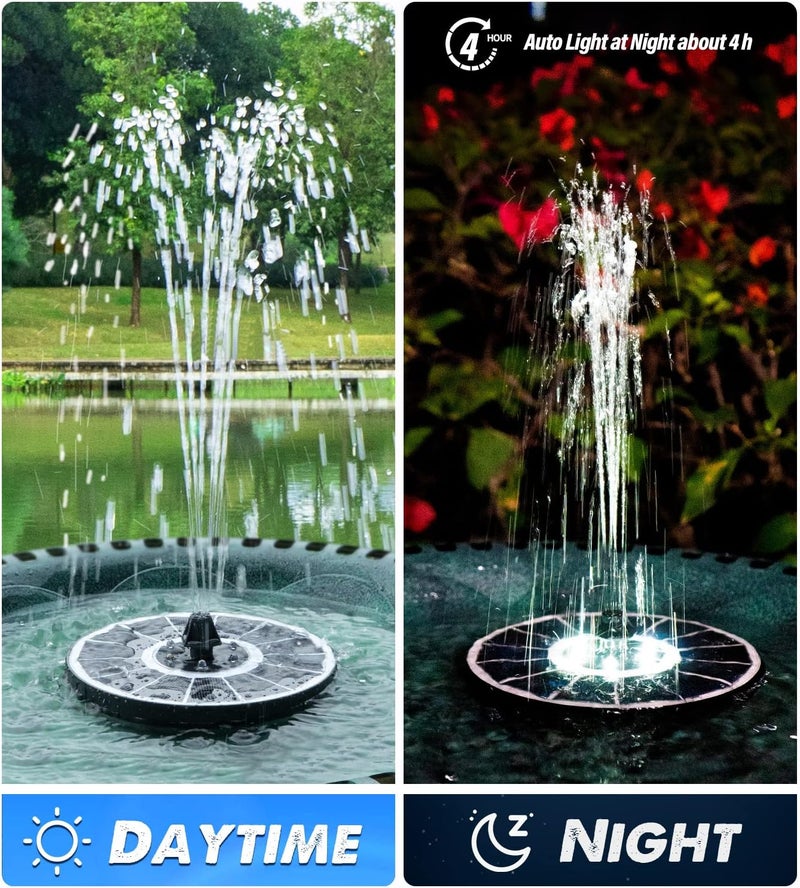 Yzert Solar Fountain Glass Panel with 2200 mah Battery, 3.5W Floating Solar Water Fountain with 4 Fixed Rods, Solar Pump for Bird Bath, Garden, Pond, Pool, Outdoor (White Panel White Lights) - Image 2